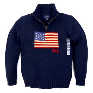 Polo Ralph Lauren boys 1/2 zip pullover with USA flag sweater.